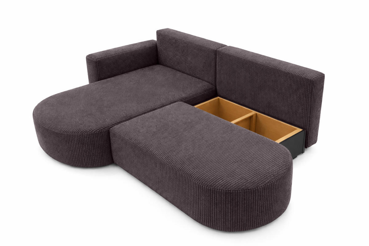 ECKSOFA Mit Schlaffunktion Und Bettkasten, Cordstoff Poso, Dunkelgrau, Links, ROUND ONE OPEN XL - Dunkelgrau, Holz (262/175cm) - Kaiser Möbel