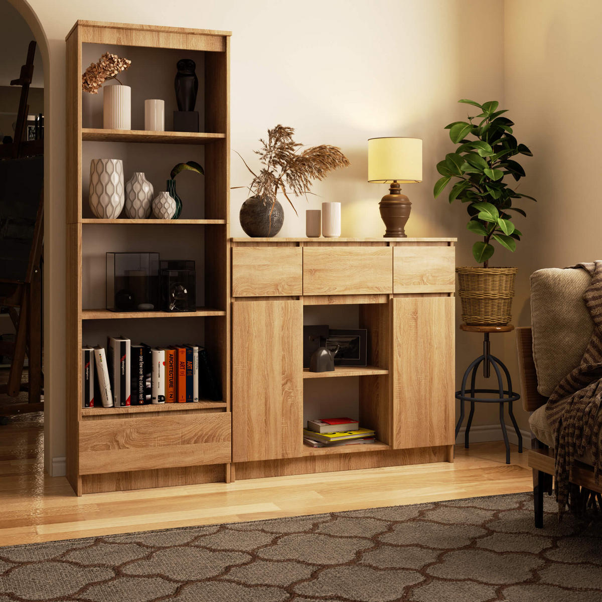 KOMMODE Sonoma Eiche 35x101x98 cm - Sonoma Eiche, Holzwerkstoff (101/98/35cm) - Akord