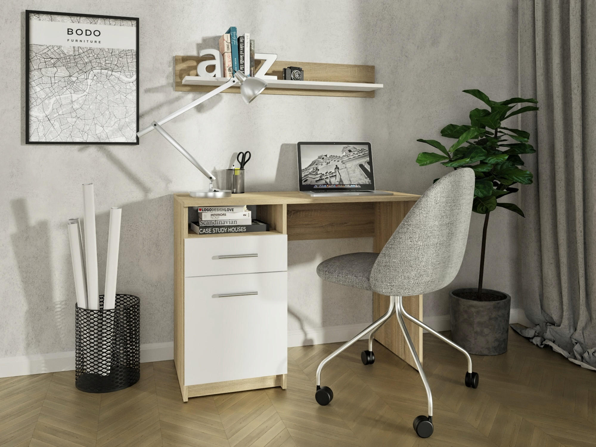 SCHREIBTISCH Bodo DSP Sonoma Eiche-Weiß 100/50/75 cm - Weiß/Sonoma Eiche, Holzwerkstoff (50/100/75cm) - Matkam Möbel