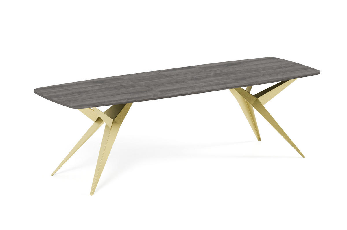 ESSTISCH AXIS - Anthrazit/Goldfarben, Holzwerkstoff/Metall (90/180/76cm) - Meblini