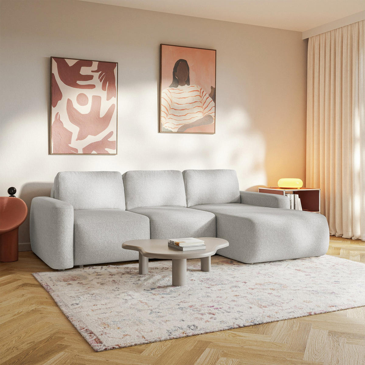 ECKSOFA Carnos Mini Graubeige Chenille - Taupe/Schwarz, Kunststoff/Textil (164/238cm) - Selsey