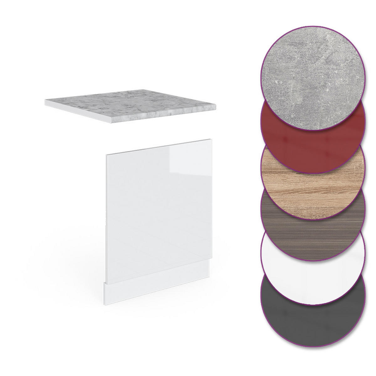 FRONTBLENDE R-Line Weiß Hochglanz 60 cm, AP Marmor - Weiß Hochglanz/Weiß, Holzwerkstoff (60/57.2/1.6cm) - Vicco