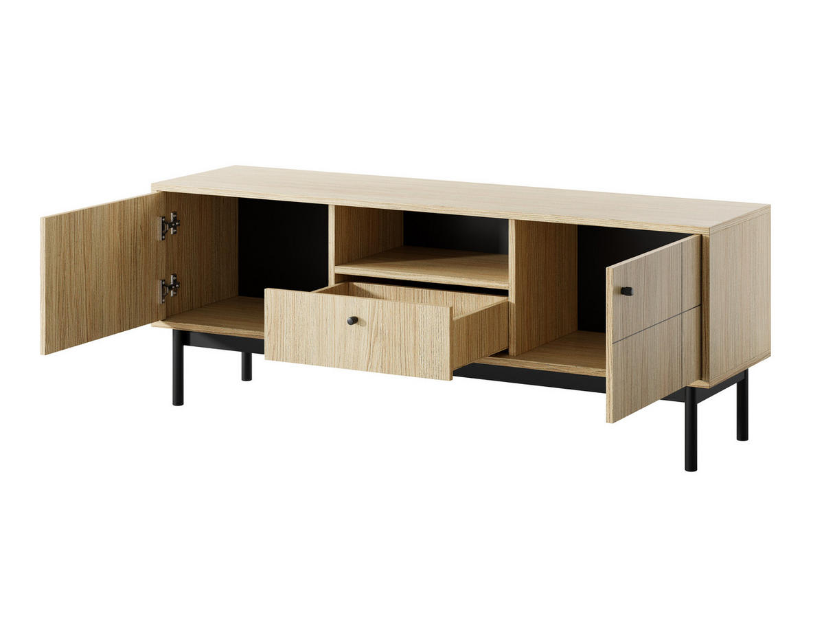 TV-STÄNDER: Farbe Linea Eiche, schwarze Beine, 153,5 x 56,5 x 39 cm - Eichefarben, Holzwerkstoff (153.5/56.5/39cm) - 3XE LIVING