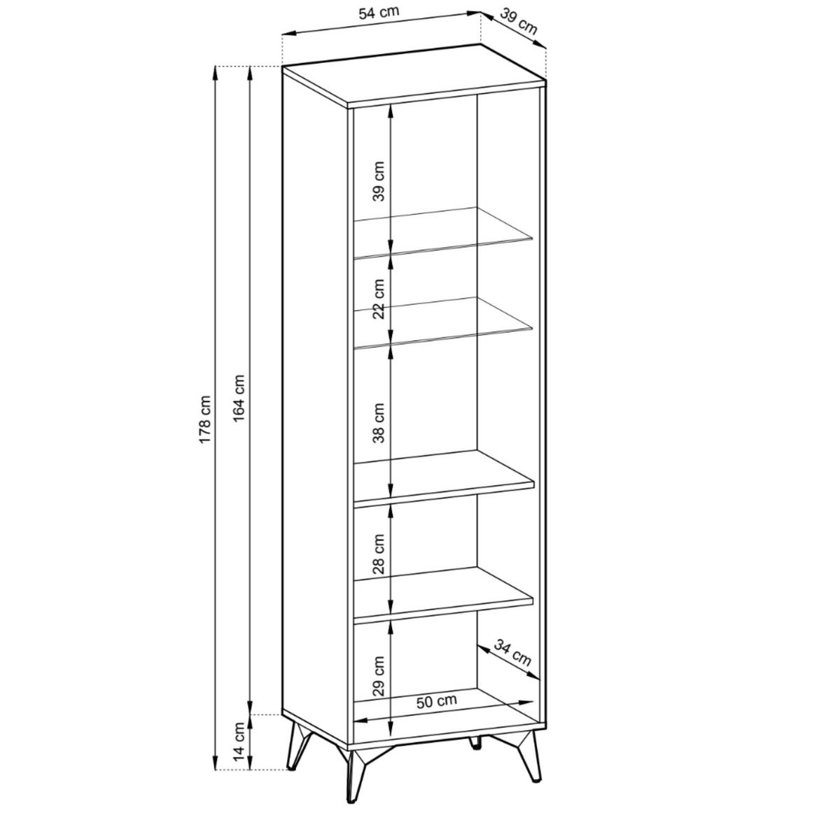 VITRINE DIAMOND W2D (Eiche Evoke, Schwarz, Fischgrätmuster, Metallfüße, Push to Open) - Eichefarben/Schwarz, Glas/Holz (54/178/39cm) - Ravio