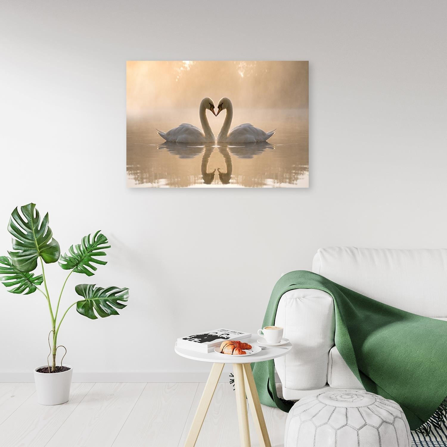 LEINWANDBILD Schwäne auf einem Teich - Beige, Textil (60/40cm) - Feeby