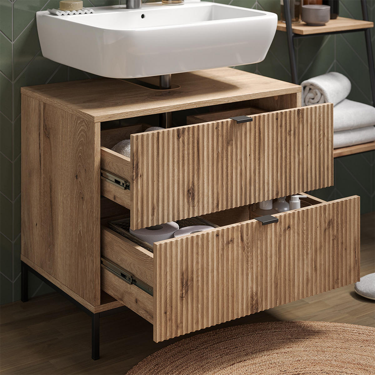 WASCHBECKENUNTERSCHRANK Eliza Viking Oak 70 x 63 cm mit 2 ausziehbaren Schubladen - Eichefarben, Holzwerkstoff (70/63/45.1cm) - Vicco