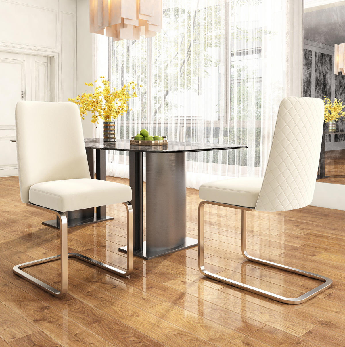 ESSZIMMERSTUHL mit Rautendesign 2er-Set Samt Beige - Beige, Metall (45/88/52cm) - Meubliv