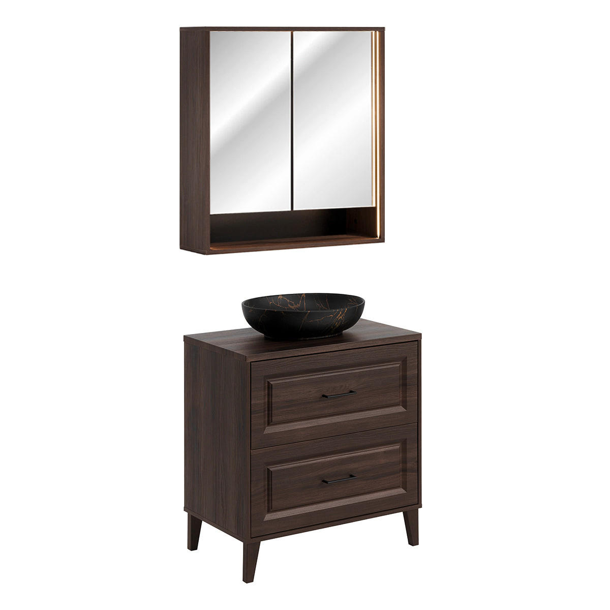 BADMÖBEL 80cm Moka 2er-Set Holz - Braun, Holzwerkstoff (80/84.5/46cm) - Petits-meubles