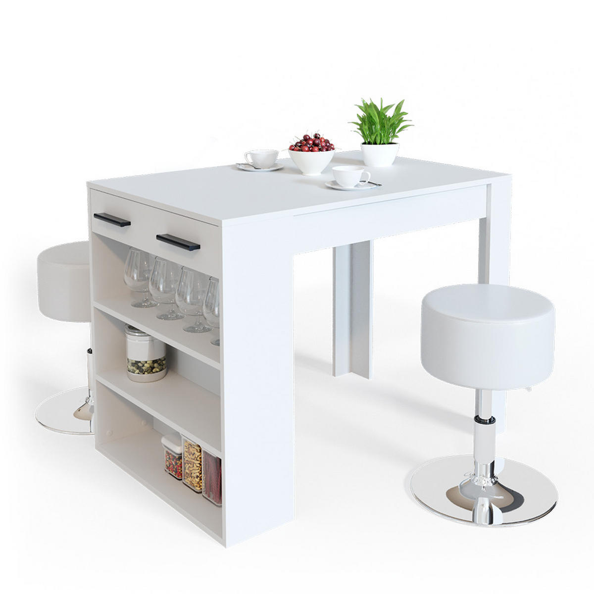 ESSTISCH-SET Repose Weiß 67 x 100 cm mit 2 Hockern - Weiß, Holzwerkstoff (67/77.5/100cm) - Vicco