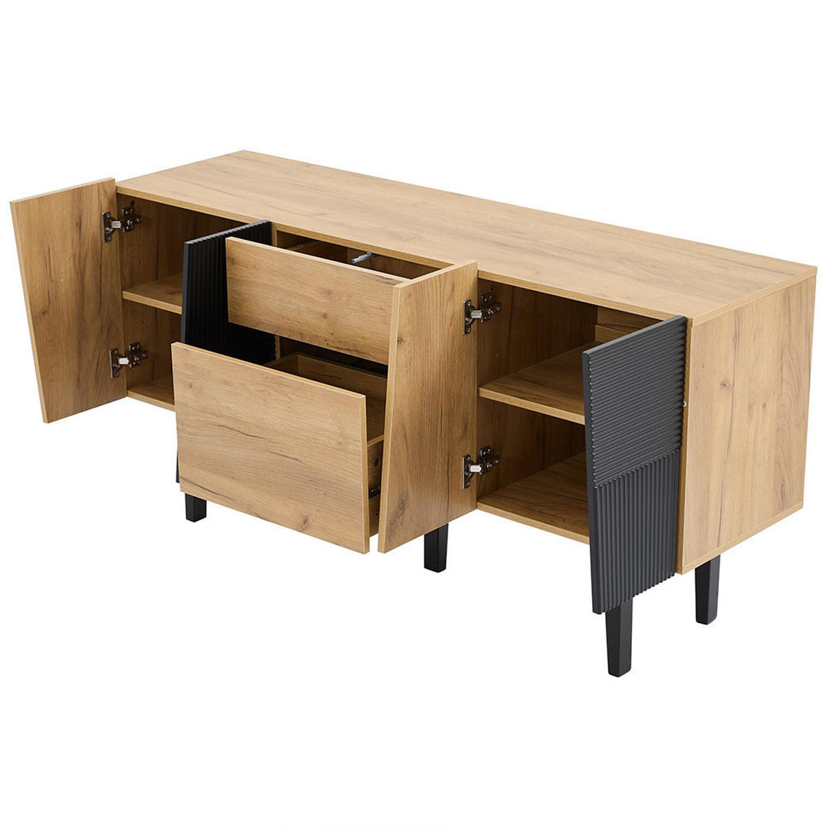 SIDEBOARD mit Massivholzbeinen，Farbe Eiche - Alteiche, Holz (40/70/140cm) - KOMHTOM