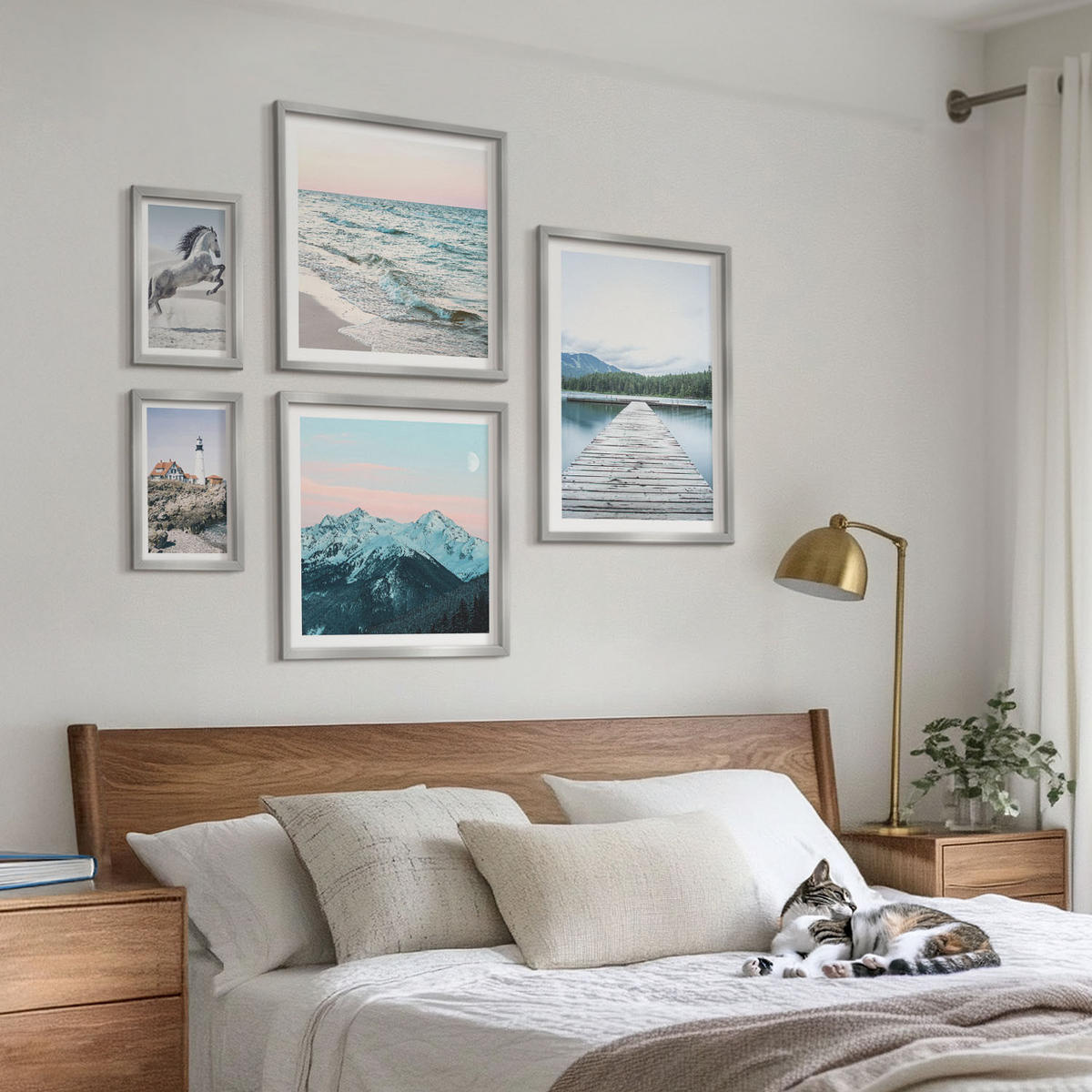 WANDBILDER 5er Set - 50x50 cm & 20x30 cm & 40x60 cm Silberner Rahmen - Landschaften europäischer Städte - Silberfarben, Kunststoff (40/60cm) - ArtPrintCave