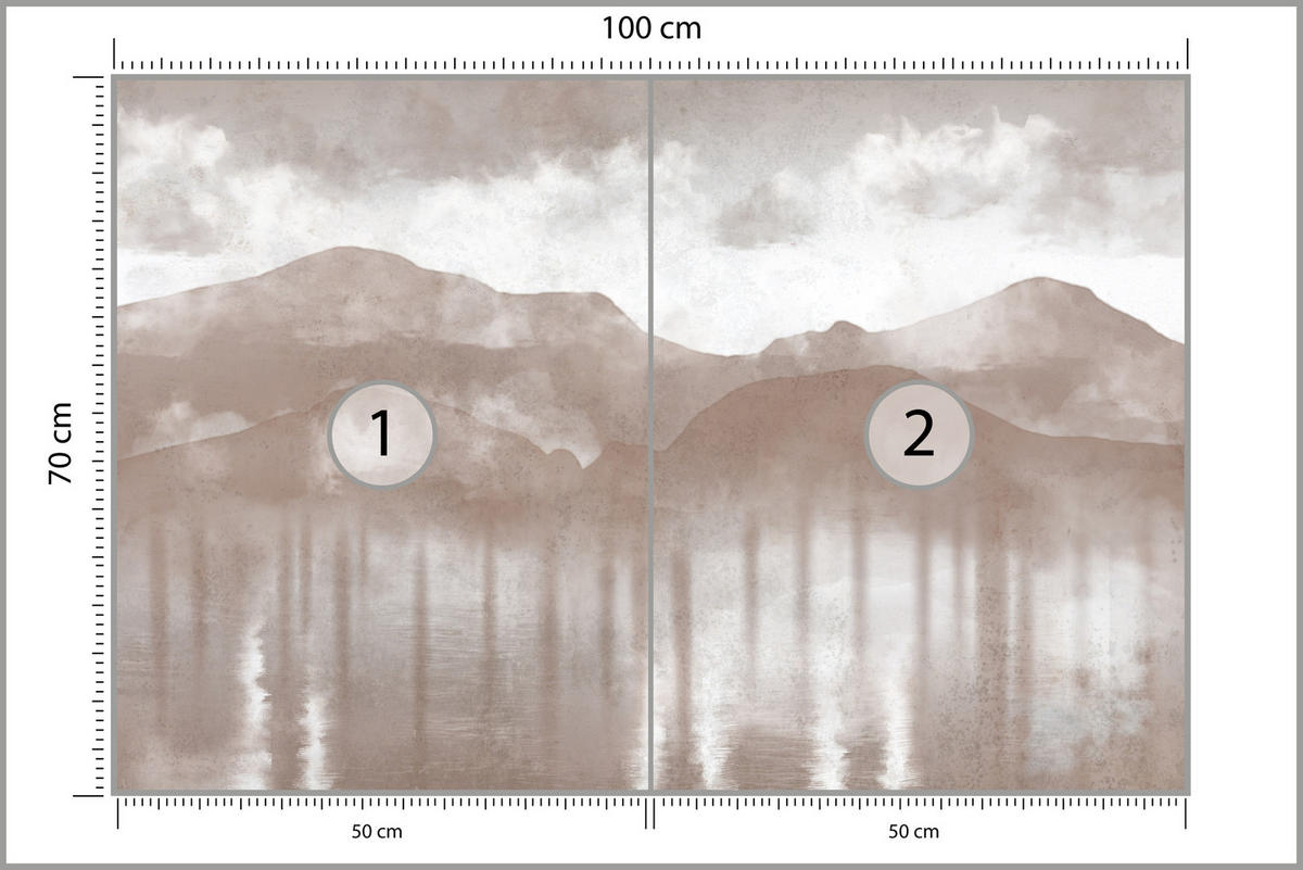 FOTOTAPETE für Schlafzimmer Beige Berglandschaft Nebelwald Vintage 100x70 - Beige/Braun, Papier (100/70cm) - Muralo