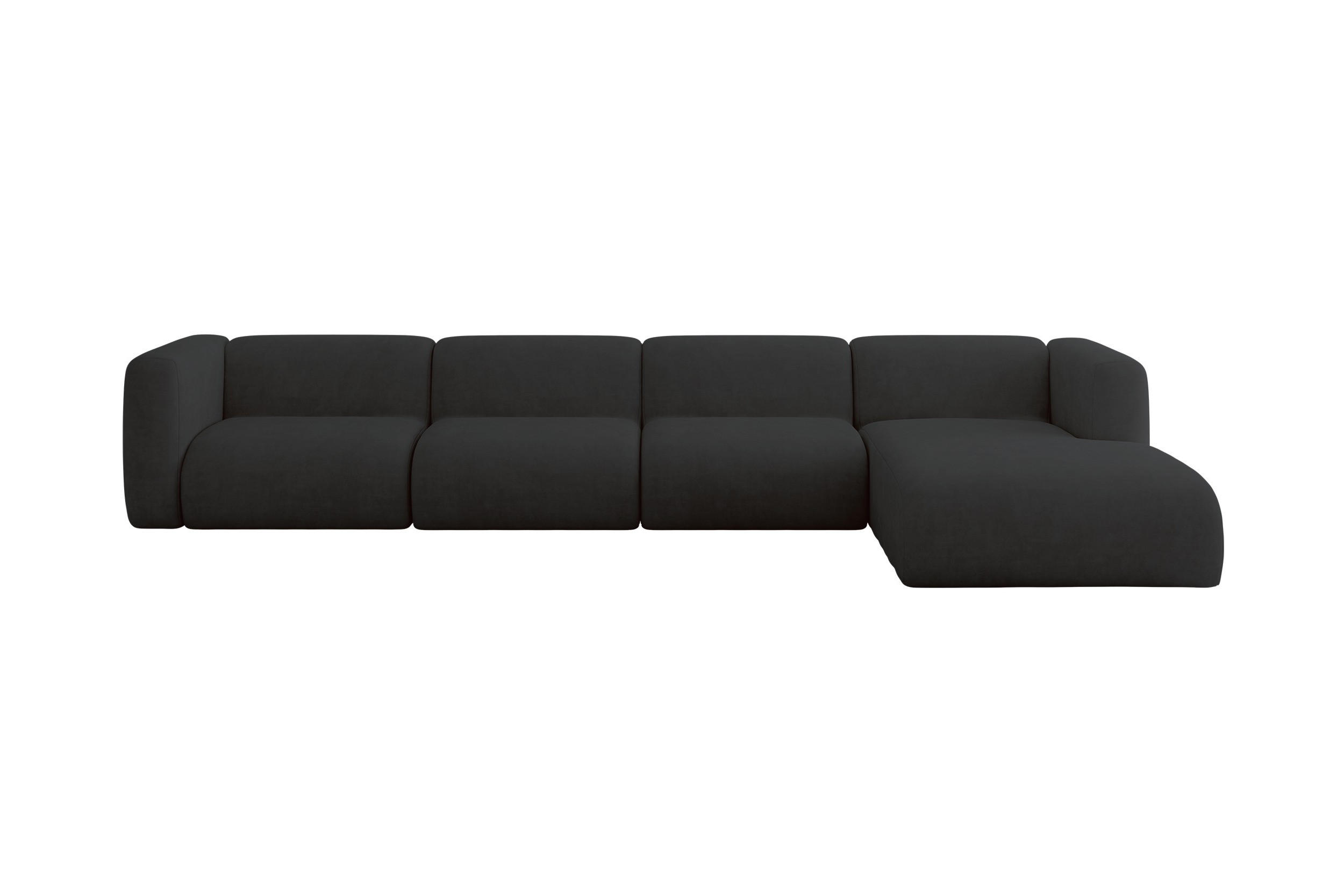 ECKSOFA Ottomane Rechts MIRA-L3 409x179x70 Schwarz Velours - Anthrazit/Schwarz, Holzwerkstoff/Kunststoff (409/179cm) - ALTDECOR