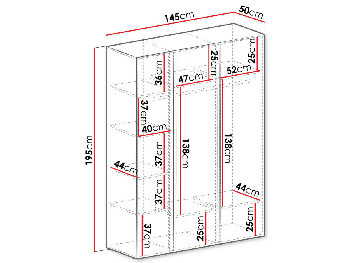 KLEIDERSCHRANK Luca LC01 - Sandfarben/Schwarz, Holzwerkstoff/Kunststoff (145/195/50cm) - MIRJAN24
