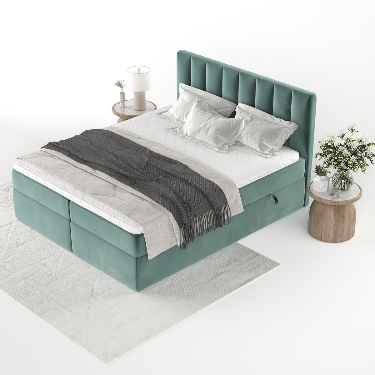 BOXBETT Bari 160/200 cm Türkis im Kronos Stoff - Türkis, Holz/Holzwerkstoff (160/200cm) - AltaBeds