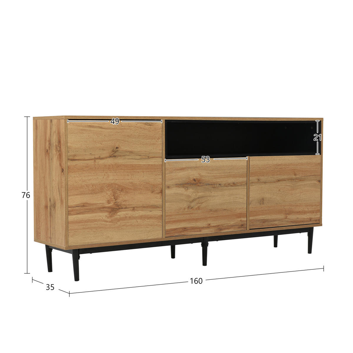 KÜCHENINSEL Holzoptik 160x35x76 cm mit 3 Türen - Multicolor, Holz (35/76/160cm) - SHOPENTRA