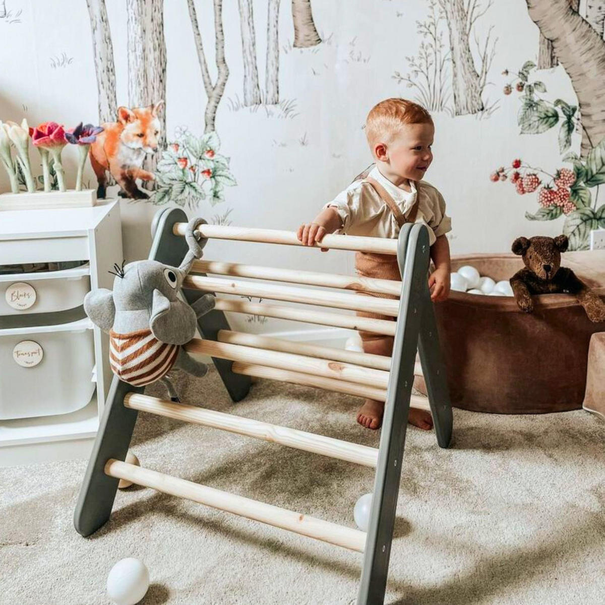 KLETTERDREIECK für Kinder, Montessori, Grau - Grau, Holz (59.5/59/60cm) - MeowBaby