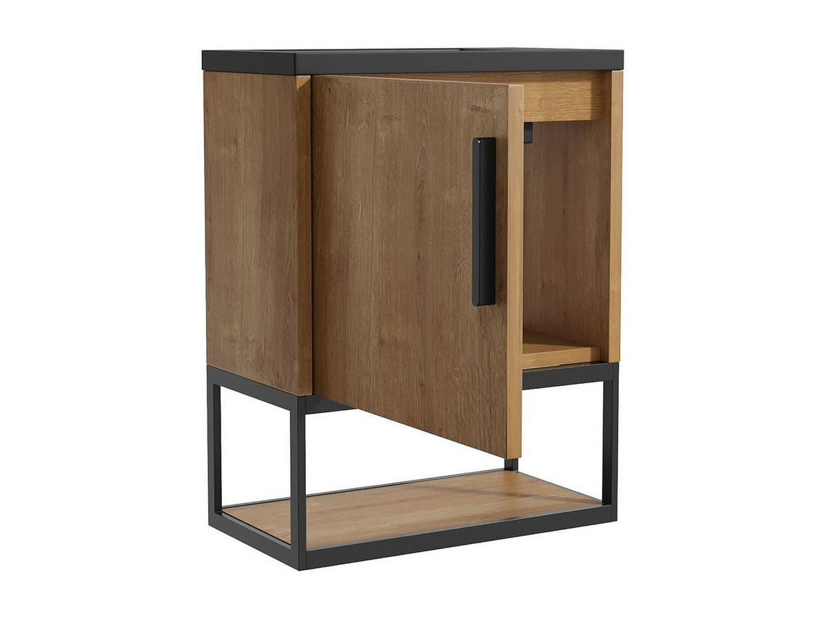 MÖBEL-HANDWASCHBECKEN - 40 cmcm x 22 cmcm - Holz, Platte - Schwarz, Naturfarben Hell - LOPENA - Schwarz/Naturfarben, Holz (40/52/22cm) - Vente-Unique