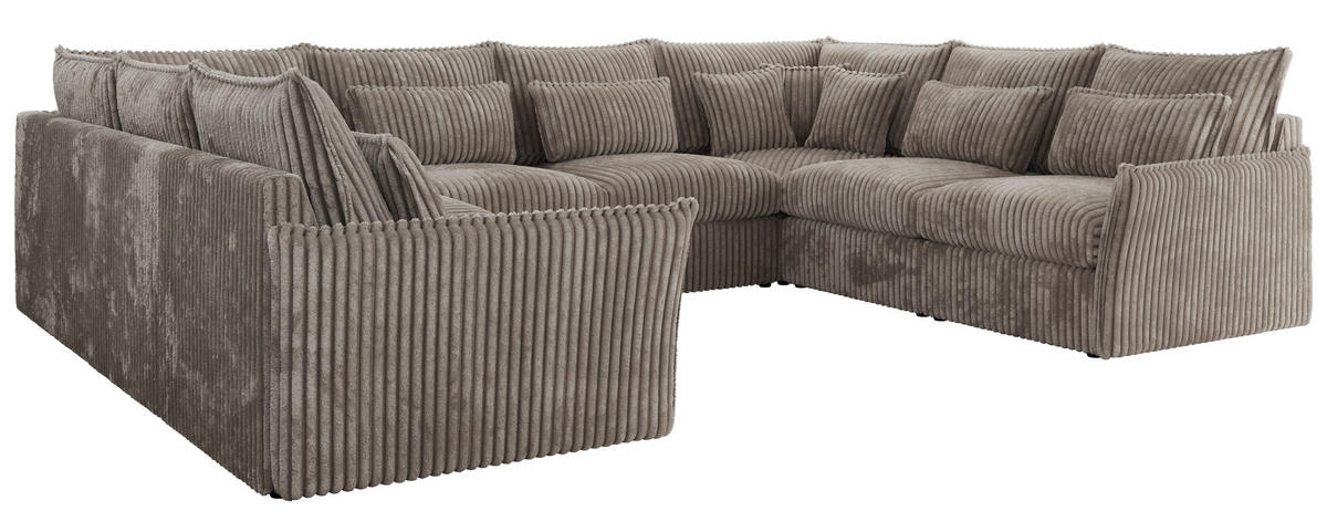 WOHNLANDSCHAFT VERSO U 8M Hellbraun Cord - Hellbraun/Schwarz, Kunststoff/Textil (362/93/270cm) - MKS