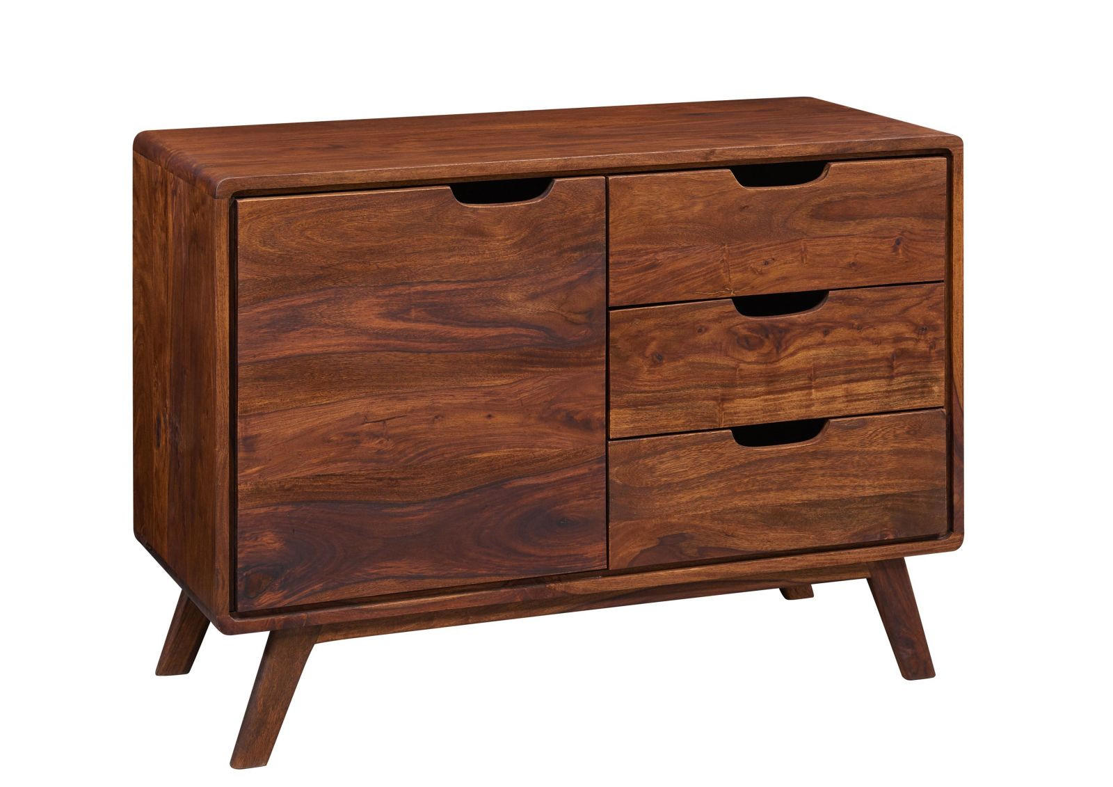 KOMMODE Sheesham 90x40x65 walnuss gewachst MALMÖ 2 #104 - Dunkelbraun, Holz (90/65/40cm) - Massivmoebel24
