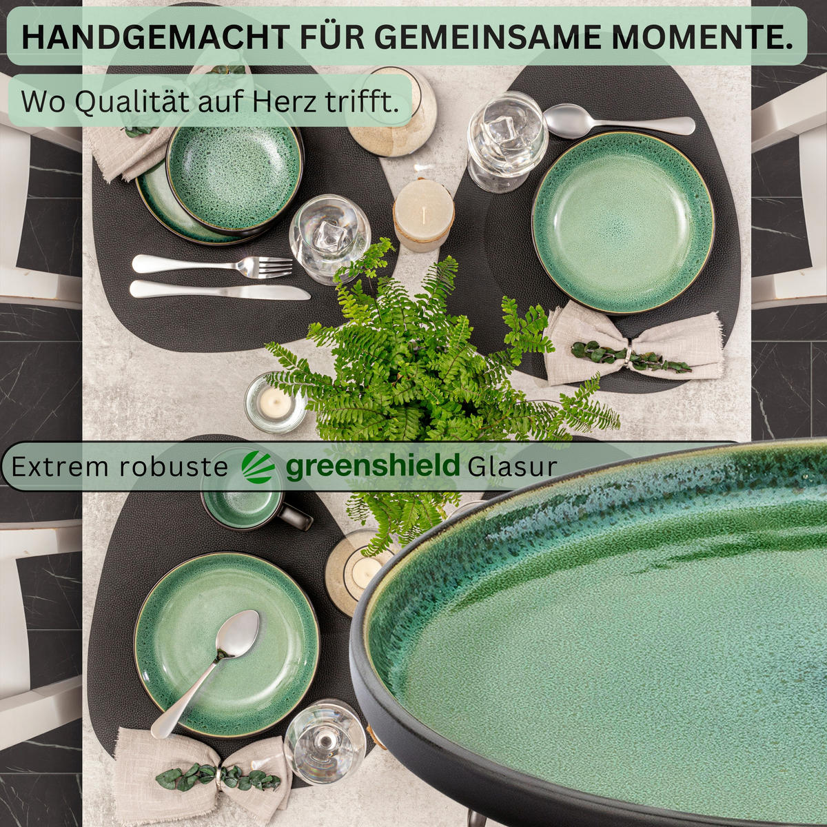 SPEISETELLER SET GREENWICH - 6 teilig aus Steingut - Grün, Stein (27/27/6.3cm) - Sänger