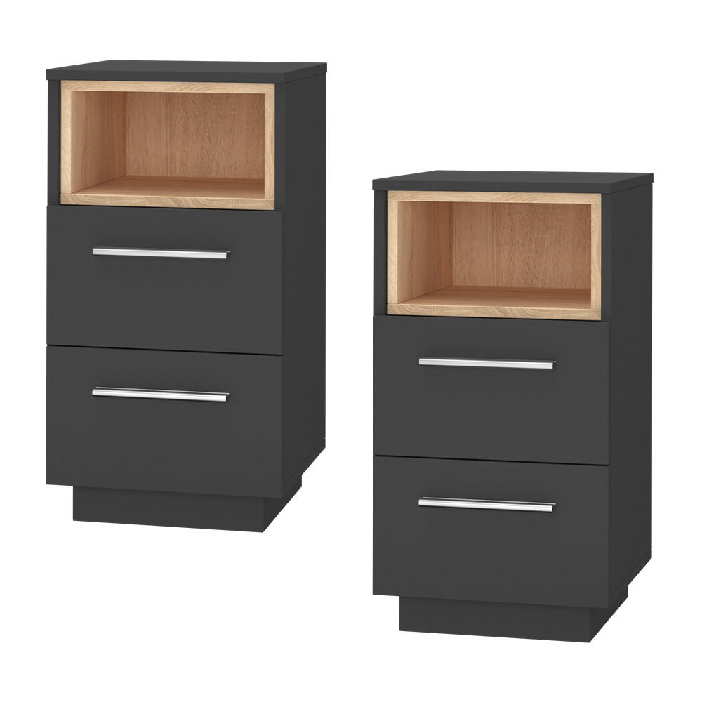 NACHTTISCH Beatrice Anthrazit 36 x 68 cm 2er Set - Anthrazit, Holzwerkstoff (36/68/36cm) - Vicco