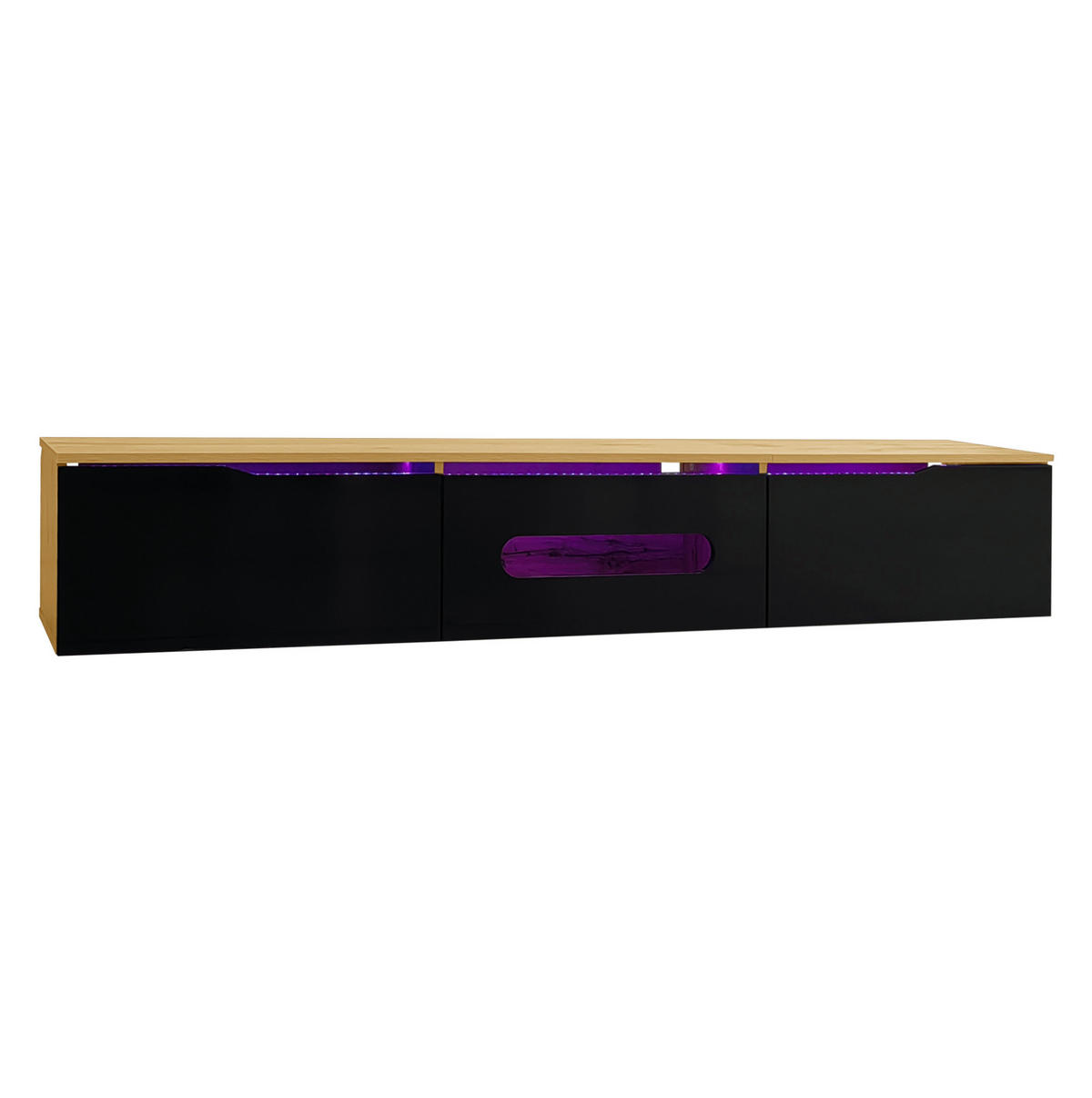TV skříňka, 180/35/30 cm, MDF a dřevotříska, černá/dekor dřeva, LED - černá, kompozitní dřevo (180/30/35cm) - BEAOK