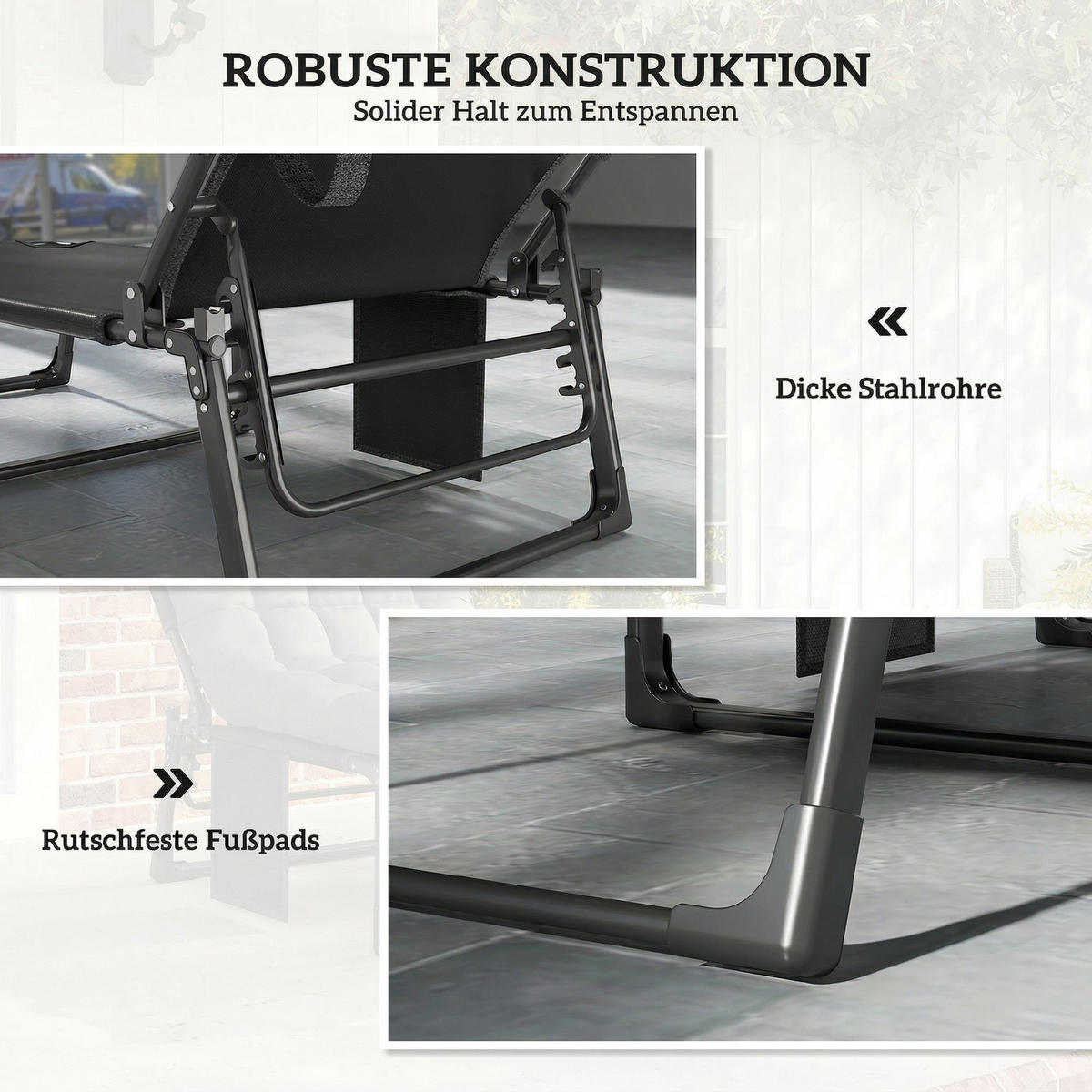 SONNENLIEGE Stahl Netzstoff Cremeweiß - Creme/Schwarz, Textil/Metall (68/34/190cm) - Outsunny