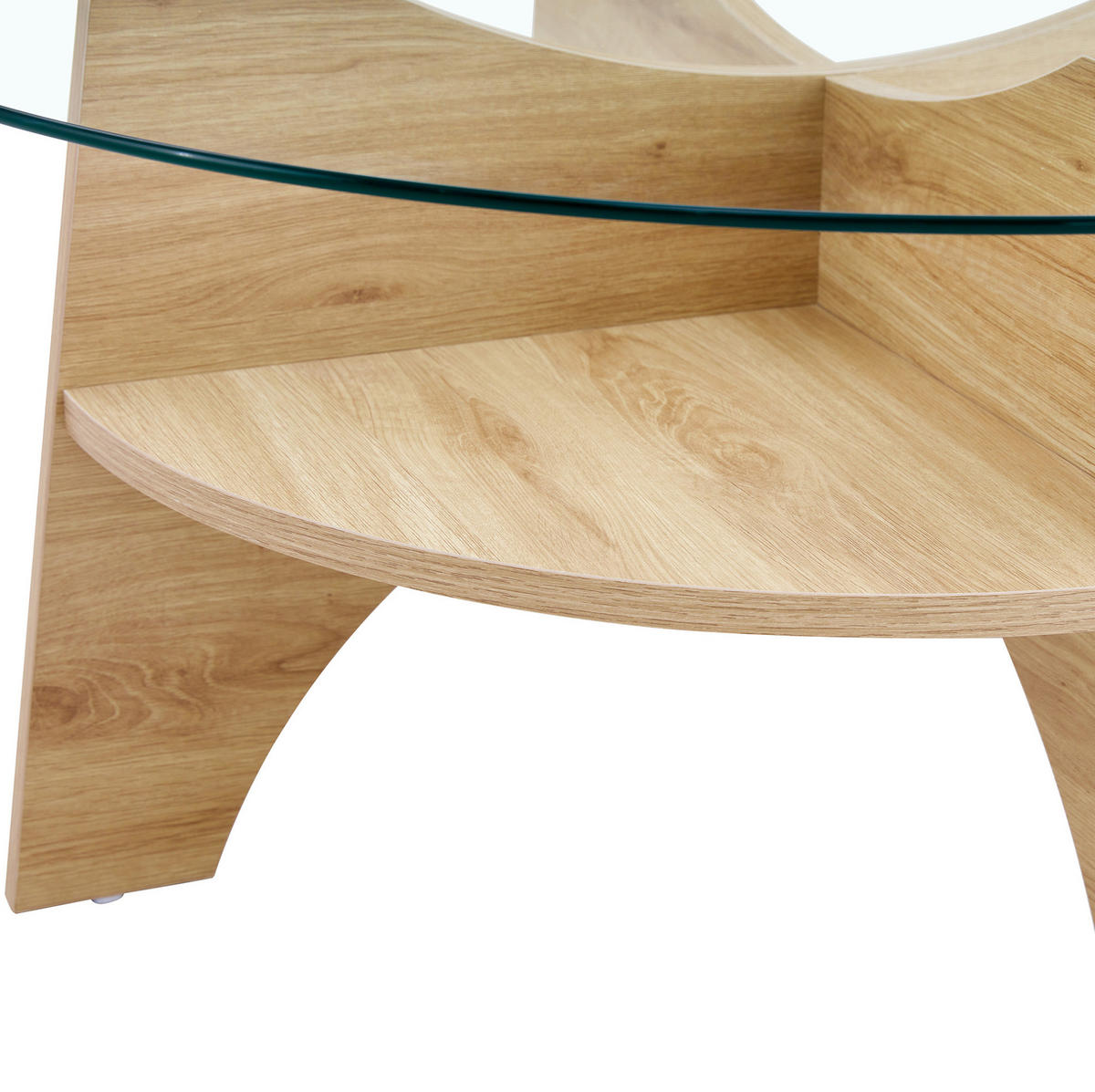 COUCHTISCH 80 cm aus Glas und MDF in Holzoptik – rund, modern und stabil - Naturfarben, Holzwerkstoff (80/80/36cm) - BEAOK