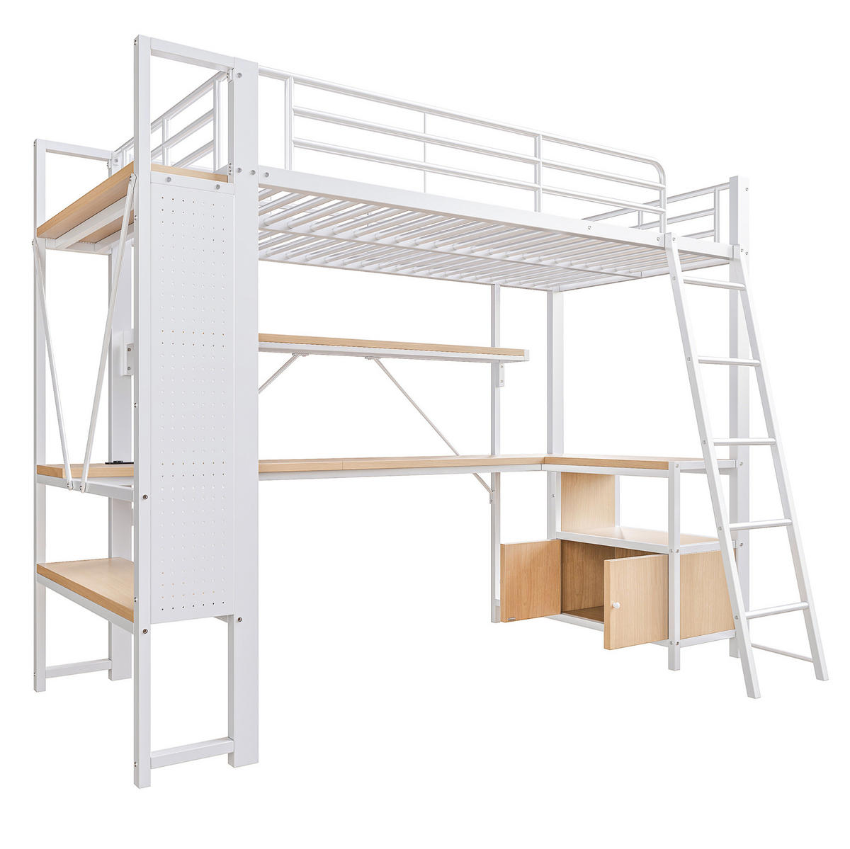 HOCHBETT 90/200 cm, Weiß, mit LED-Lichtleiste, Schreibtisch, ohne Matratze - Weiß, Metall (90/200cm) - MIVRAY