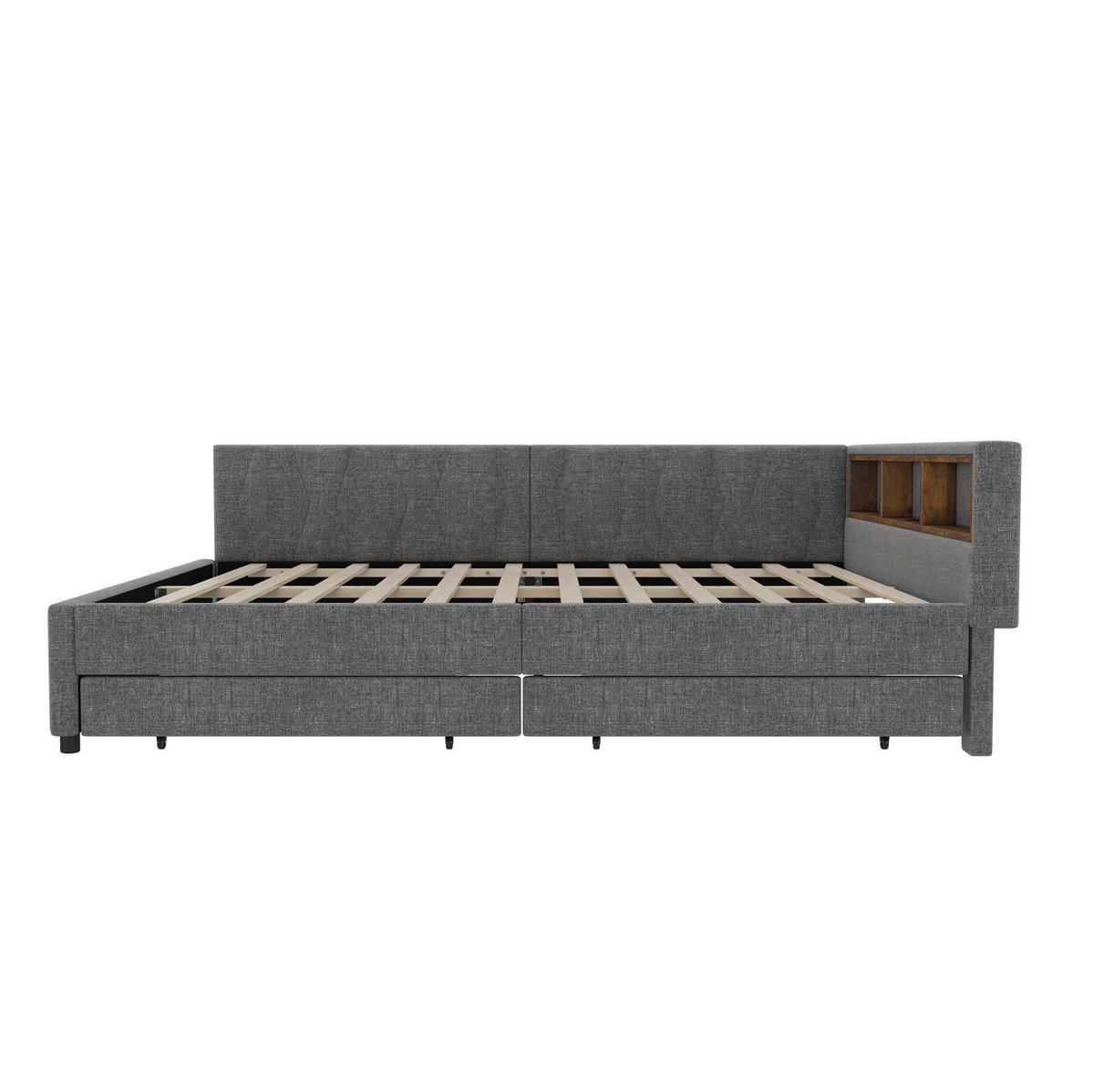 POLSTERBETT 140/200 cm mit LED-Beleuchtung, USB-C und 2 Schubladen - Grau, Textil (140/200cm) - BEAOK