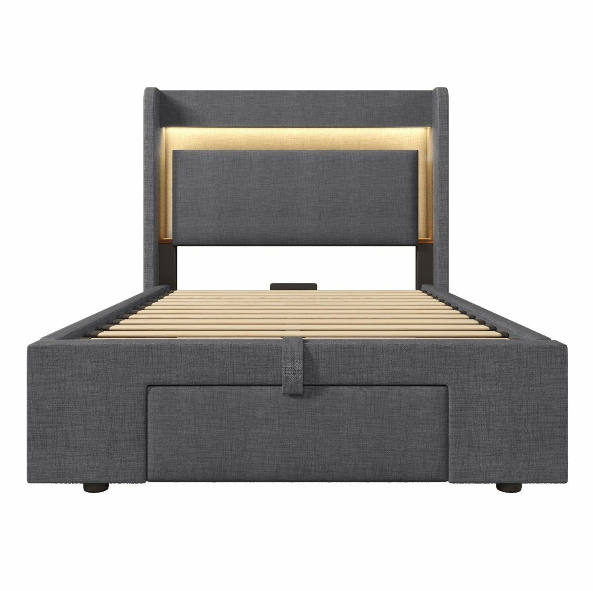 POLSTERBETT mit Bettkasten 90/200 cm in Grau mit LED-Beleuchtung und USB-Anschluss - Grau, Textil (90/200cm) - BEAOK