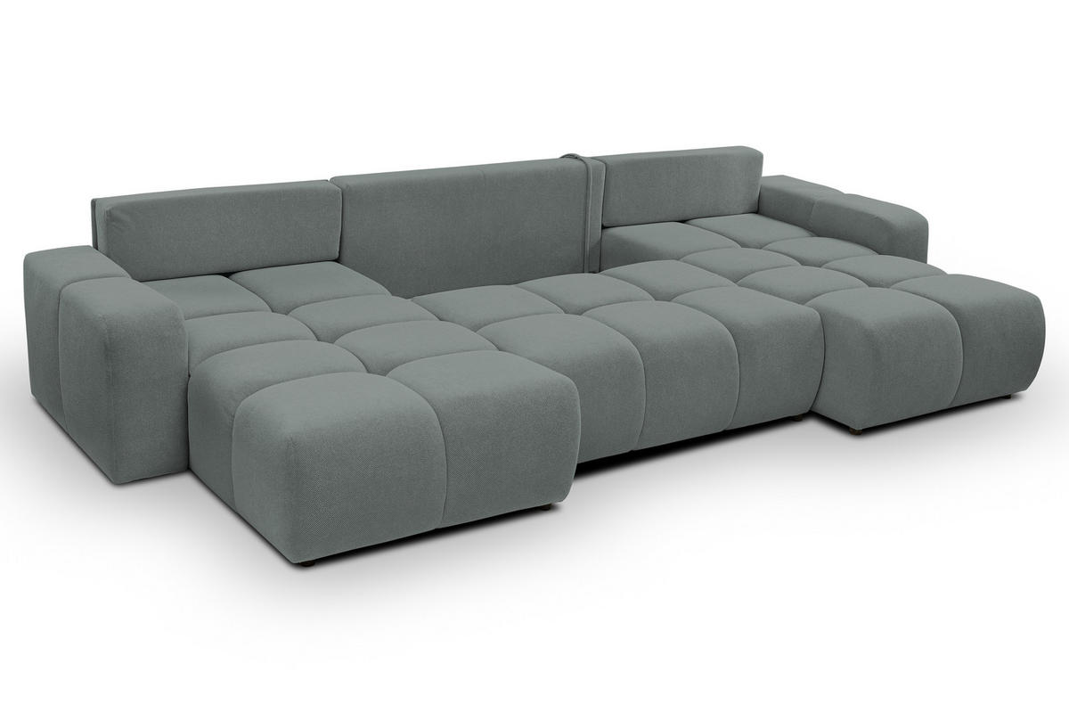 WOHNLANDSCHAFT Hosio Hellgrau 359/177/88 cm mit Schlaffunktion - Schwarz/Hellblau, Kunststoff/Textil (359/88/177cm) - AX Living