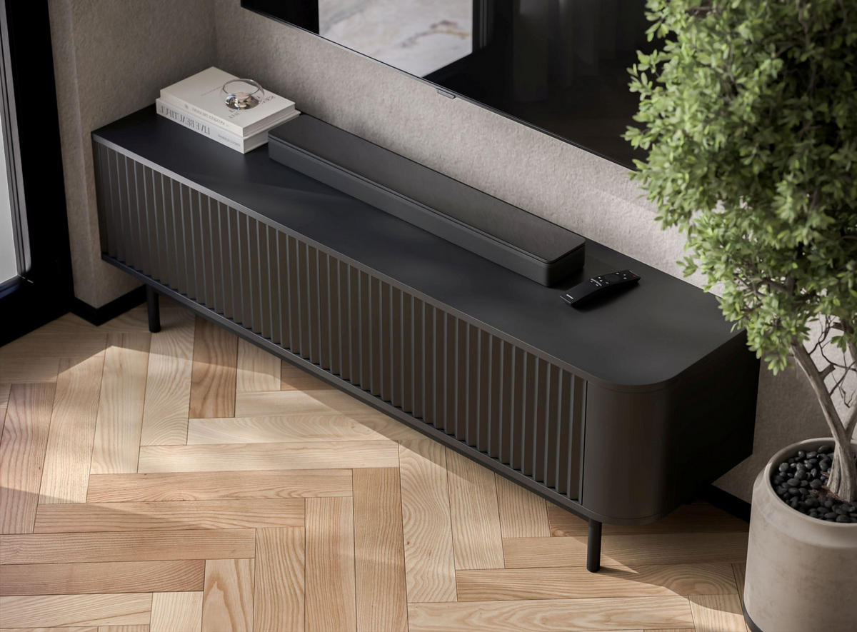 TV komoda Aurora matná čierna 140 cm s kovovým rámom - čierna, kov/kompozitné drevo (140/44/35cm) - Meble Lindner