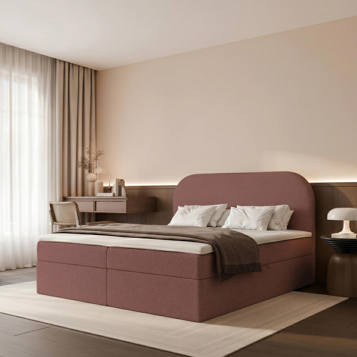 BOXBETT FUZZI 160x200 cm Ziegelrot (Stoff Lumi) - mit 2 Bettkästen, Bonellmatratze und weichem Kopfteil - Terracotta, Holzwerkstoff/Textil (160/200cm) - Ravio