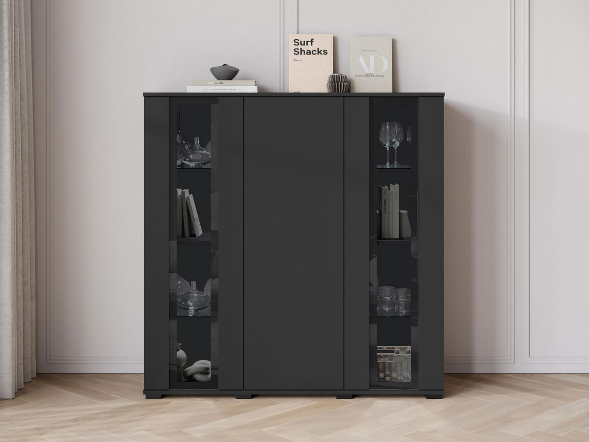 KOMMODE Caro HB 120 - Schwarz, Holzwerkstoff/Kunststoff (120/122/40cm) - MIRJAN24