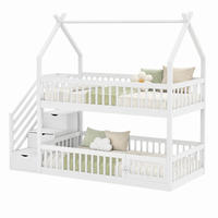 ETAGENBETT Kinder 90x200 cm Massivholz Weiß mit Treppe und Schubladen - Weiß, Holz (90/200cm) - Meubliv