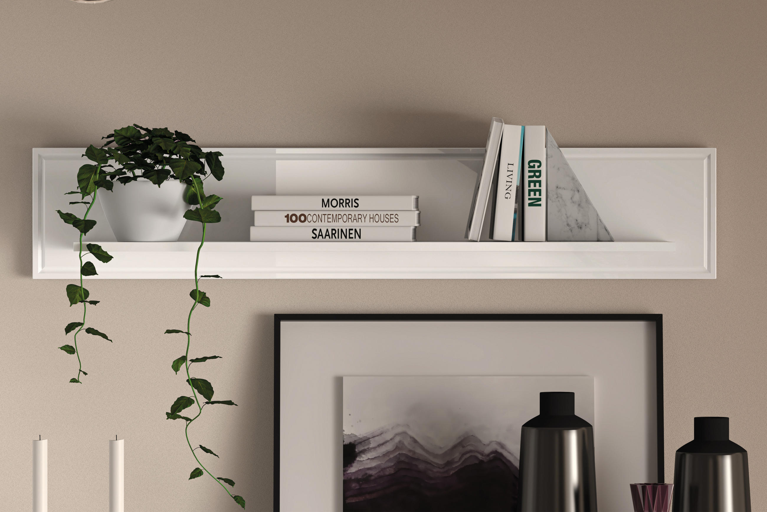 WANDREGAL ISORIA 120 cm, Glas Weiß - Weiß, Holz/Metall (120/23/22cm) - KONSIMO®