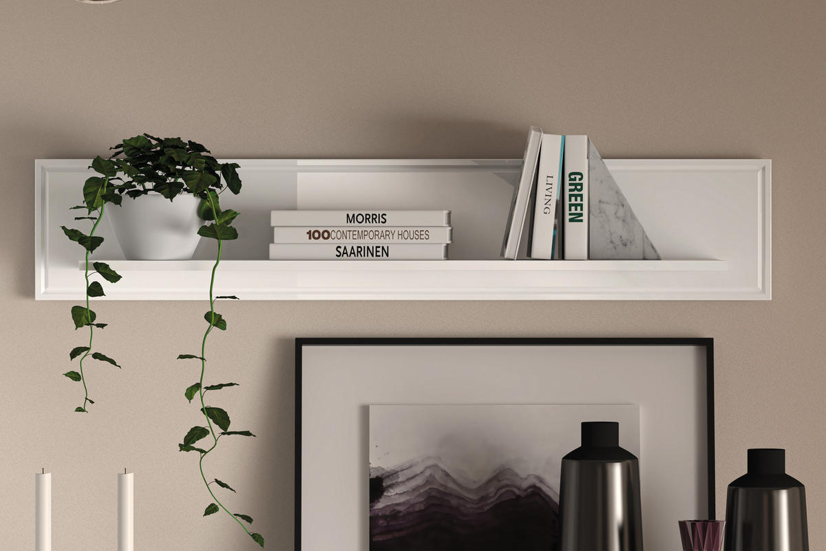 WANDREGAL ISORIA 120 cm, Glas Weiß - Weiß, Holz/Metall (120/23/22cm) - KONSIMO®