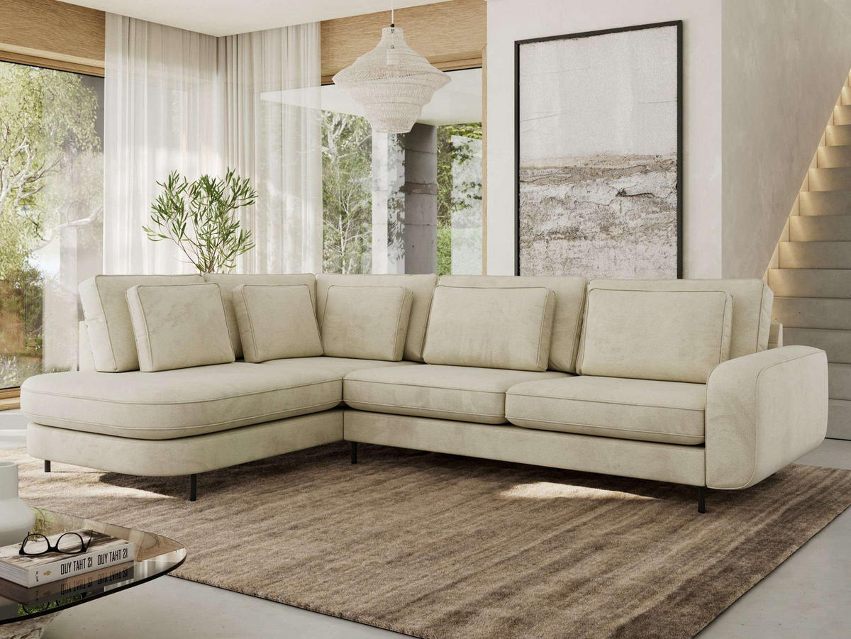 ROHOVÁ SEDAČKA CALENO L - Béžová Samet - Pravá Strana - černá/béžová, kov/textil (317/225cm) - MKS