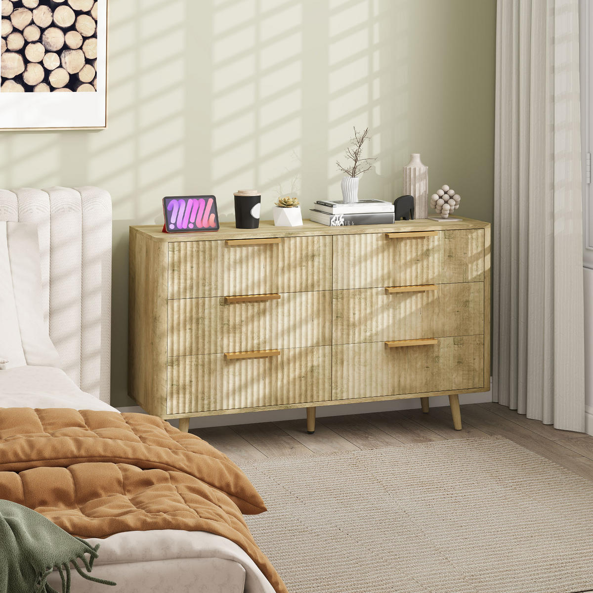 KOMOODE DE-12884 6 Schubladen, skandinavisch Eiche - Eichefarben, Holzwerkstoff (120/76/40cm) - ComfortXL