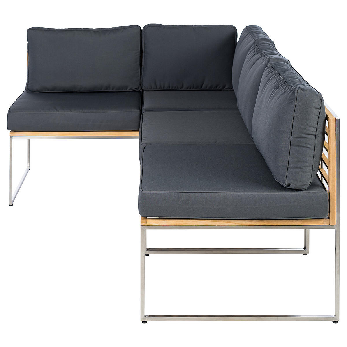 ECKBANK - Webstoff / Teak massiv - Grau / Braun - 4-teilig - Hellgrau, Holz/Textil (1/1/1cm) - home24