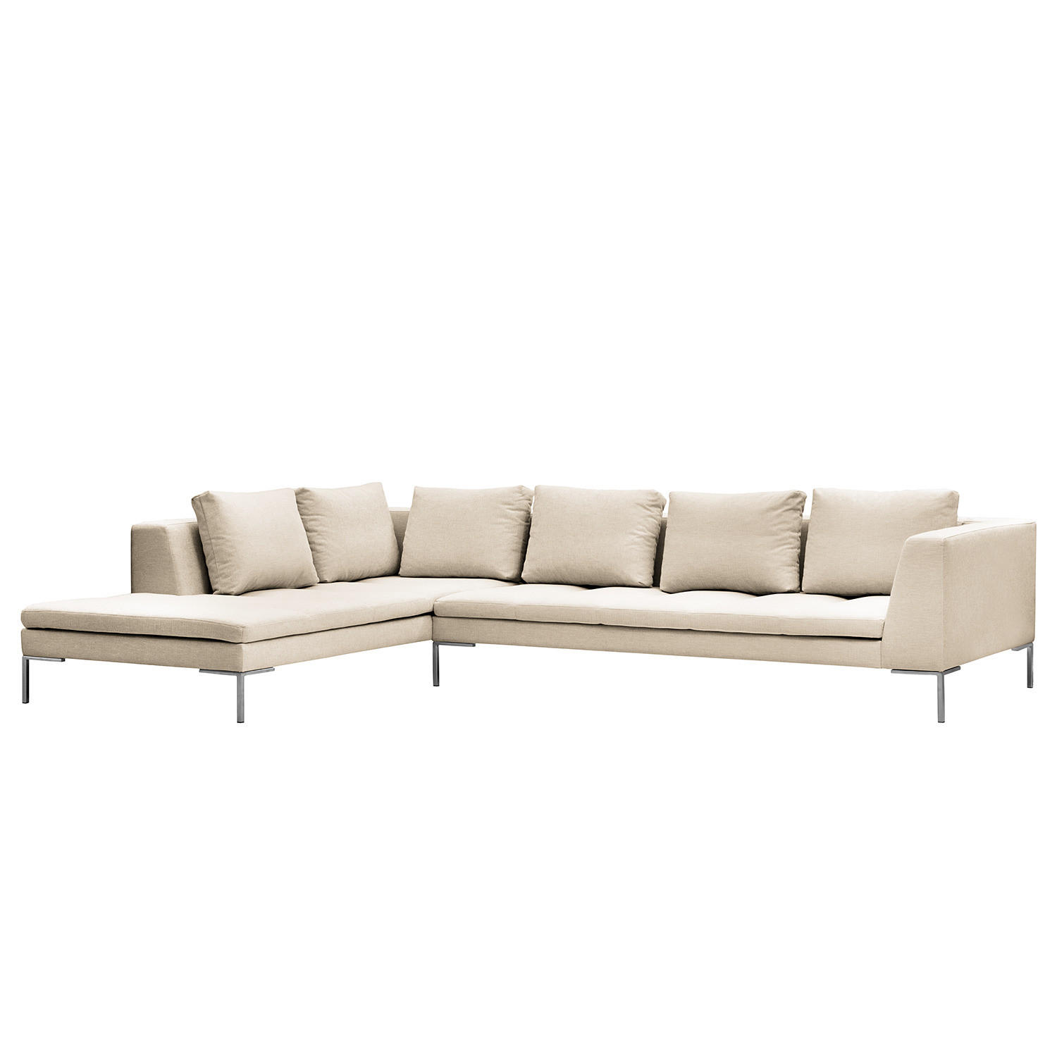 ECKSOFA mit Ottomane - Chromfarben/Beige, Textil/Metall (319/230cm) - home24
