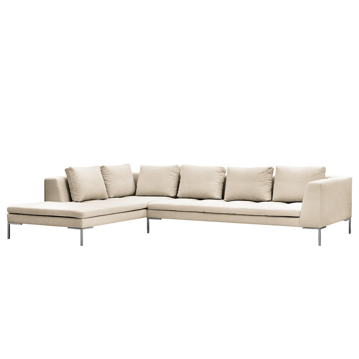 ECKSOFA mit Ottomane - Chromfarben/Beige, Textil/Metall (319/230cm) - home24