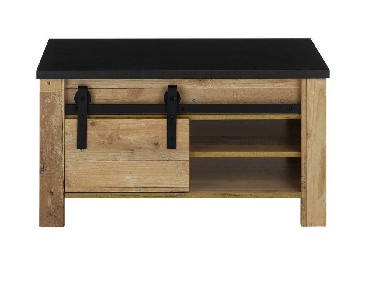 COUCHTISCH Used Wood hell, anthrazit, Beistelltisch mit Stauraum - Anthrazit/Schwarz, Holzwerkstoff/Metall (93/60/51cm) - Furn.Design