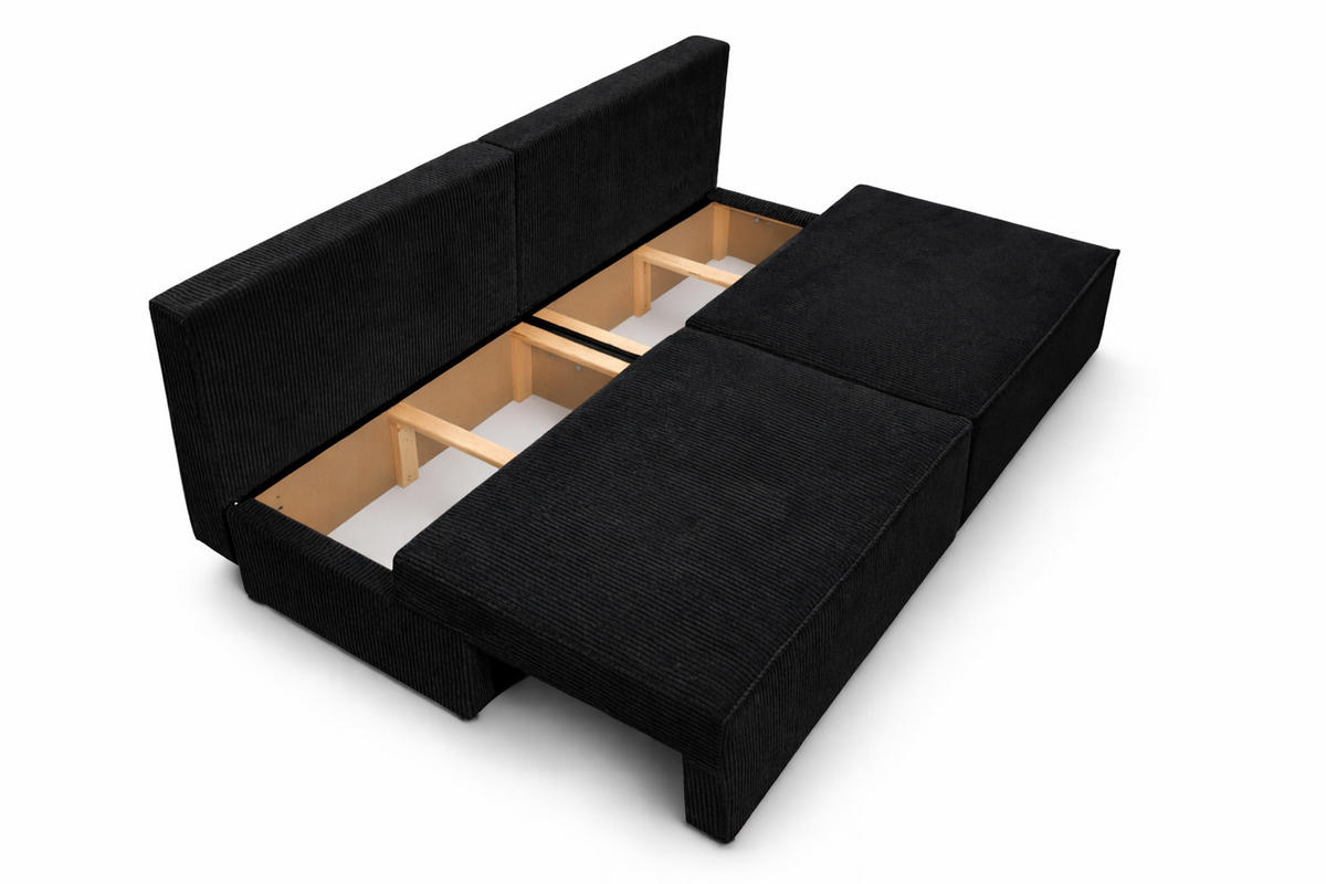 SOFA Mit Schlaffunktion Und Bettkasten, Cordstoff Poso, Schwarz, BEST MINI - Schwarz, Holz (200/83/98cm) - Kaiser Möbel
