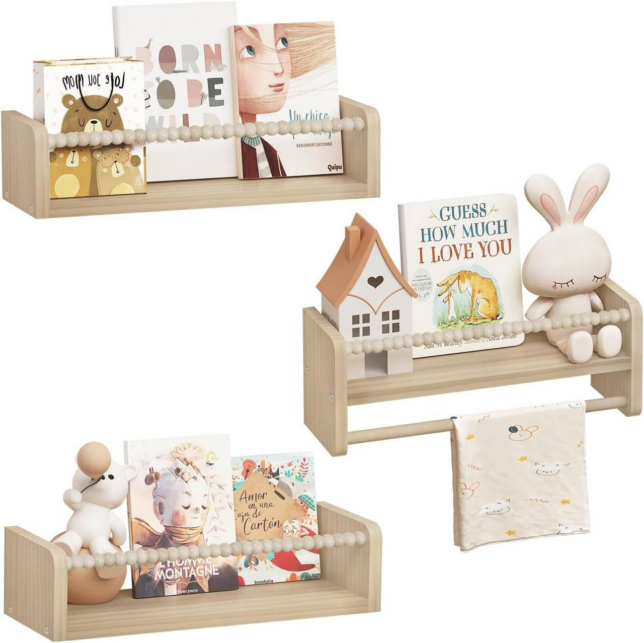 KINDER-WANDREGAL 3er Set, Massivholz, 40 x 15 x 14 cm - Naturfarben, Holz (40/15/14cm) - Woltu