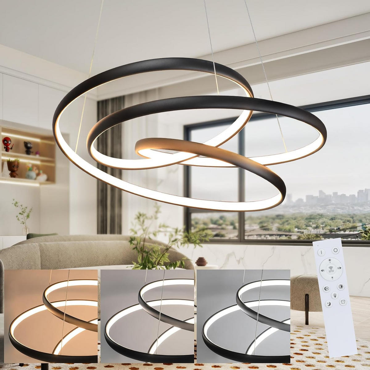 LED-PENDELLEUCHTE Thalindra 50/50/150 cm - Schwarz, Metall (50/50/150cm) - ZMH