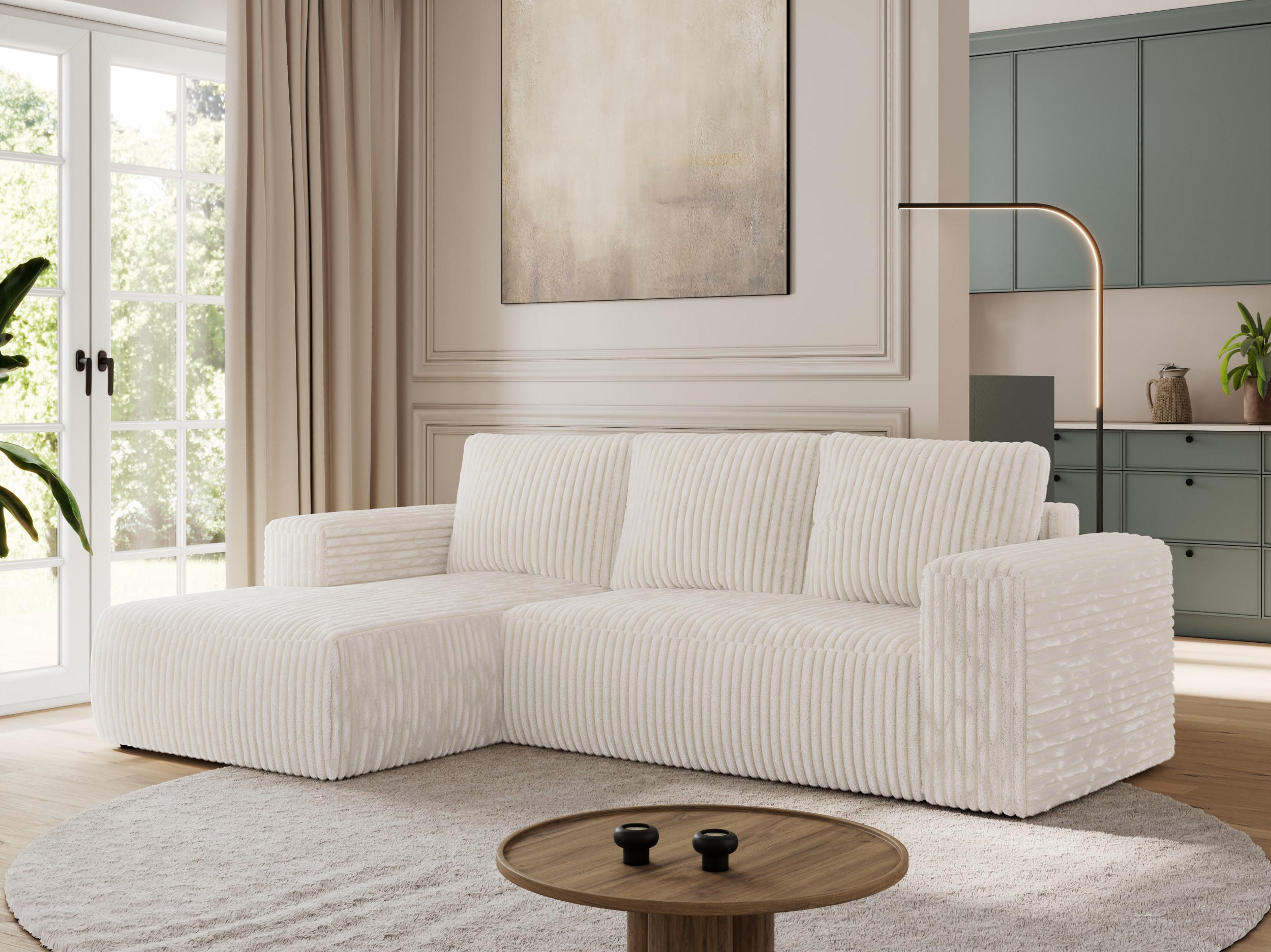 ECKSOFA TRENTINO L Beige Cord - Links - Beige/Schwarz, Textil (266/164cm) - MKS