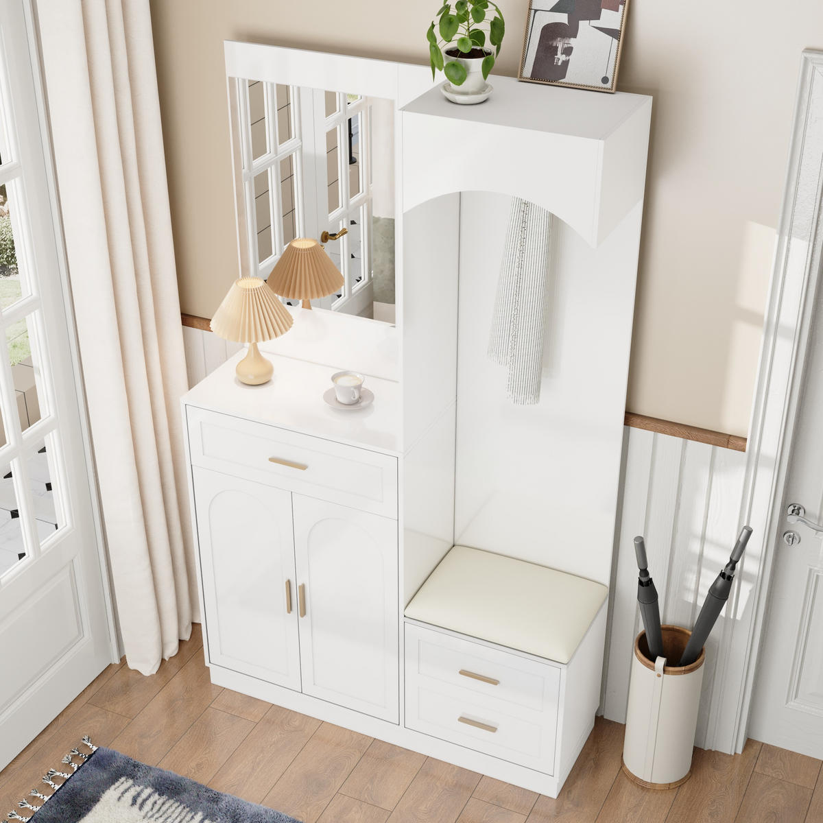 GARDEROBE Set Spiegel Schuhschrank - Weiß, Holz (110/185.5/33cm) - LEBENLANG